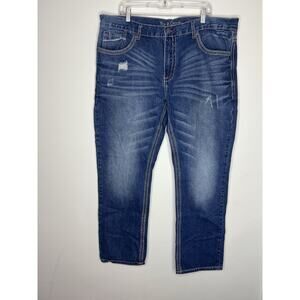 Axe & Crown Men Slim Fit Straight Jeans Size 40 Distressed Whiskered Embroidered
